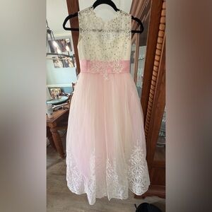 Girls Pink Embroidered Tulle Party Dress